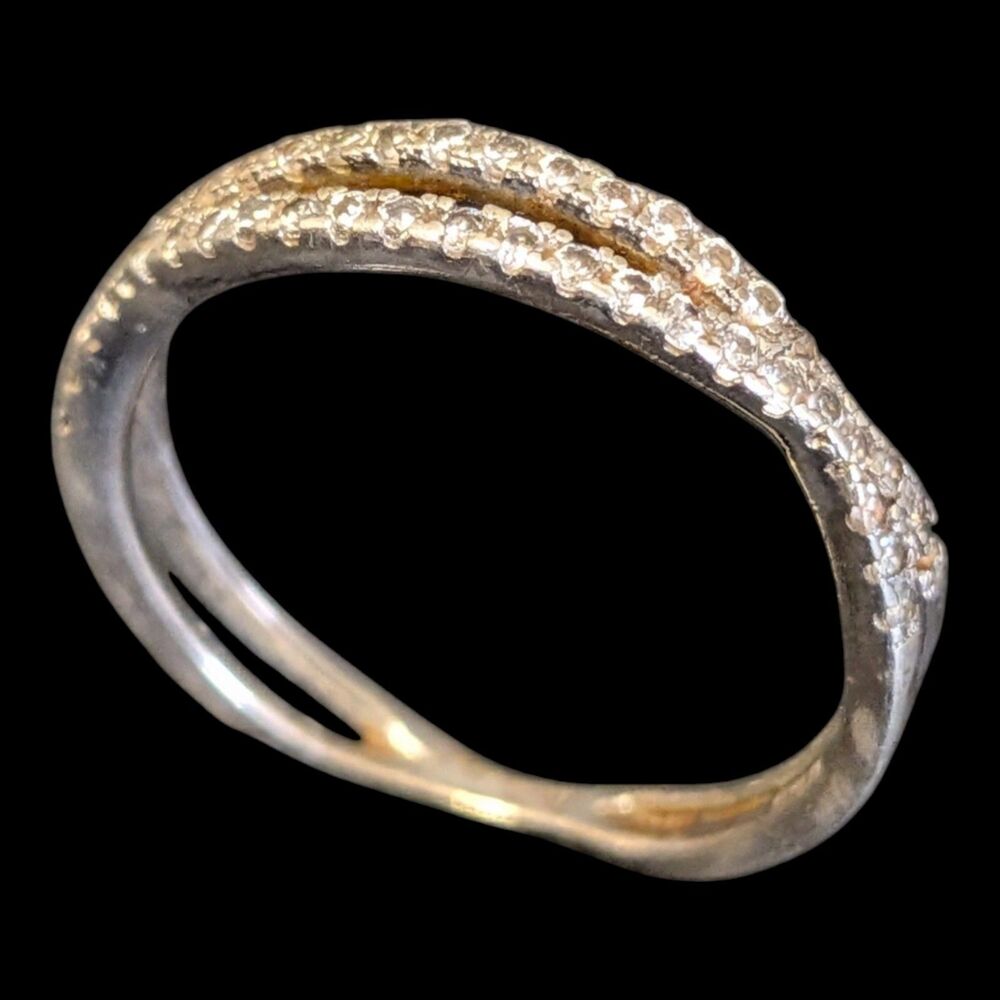 Solid Sterling IBB CZ Crossover Ring Sz. 9